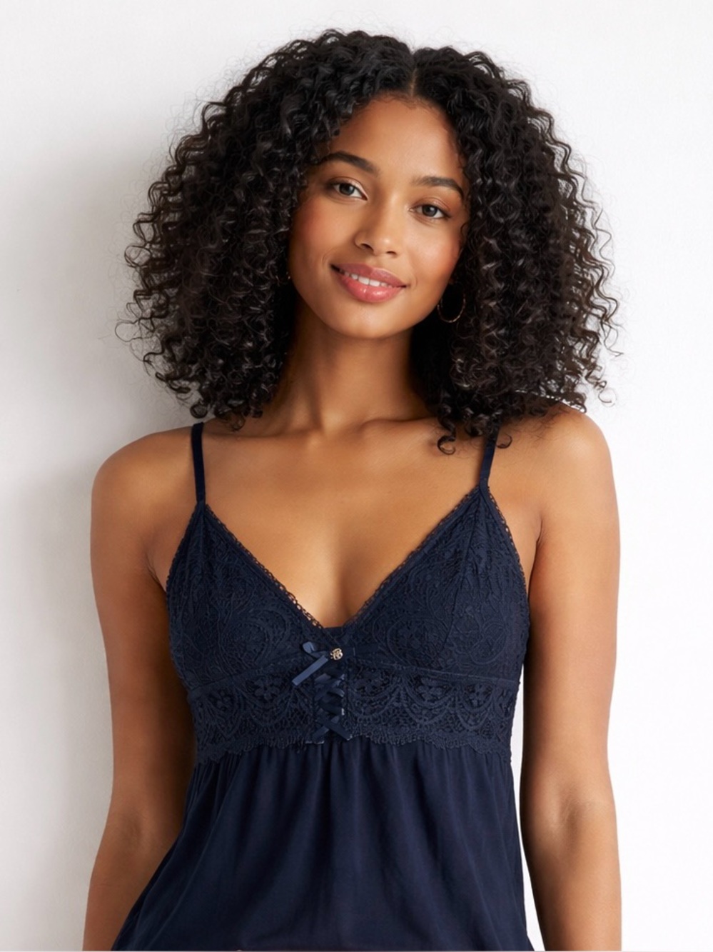 NWT Daisy Fuentes Intimates Blue Lace Tank Top Camisole Sleep Shirt Large
